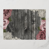 Dusty Mauve Rose Pink Wood Lace Rustikale Hochzeit Folieneinladung (Rückseite)