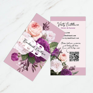 Dusty Mauve Vintag Rose Blumencode Boutique QR Cod Visitenkarte