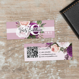 Dusty Mauve Vintag Rose Floral Simple Personal QR Mini Visitenkarte