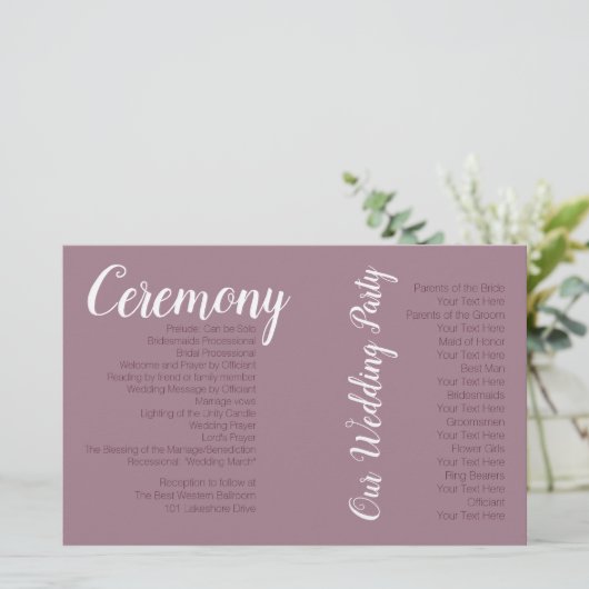 Dusty Mauve Wedding Foto Zeremony Program (Stehend Vorderseite)