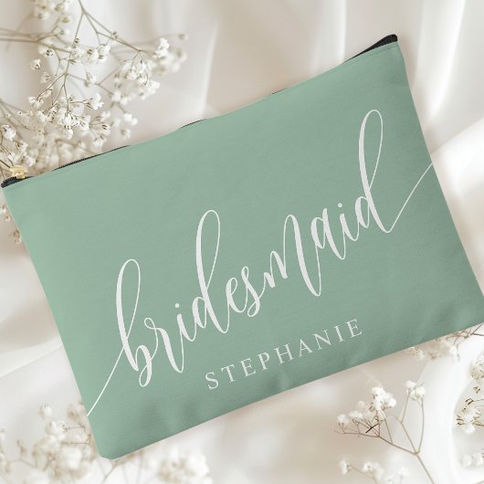 Dusty Mint Bridesmaid Moderne Kalligrafie Zubehörtasche