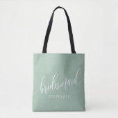 Dusty Mint Bridesmaid Modernes Script Tasche (Vorderseite)