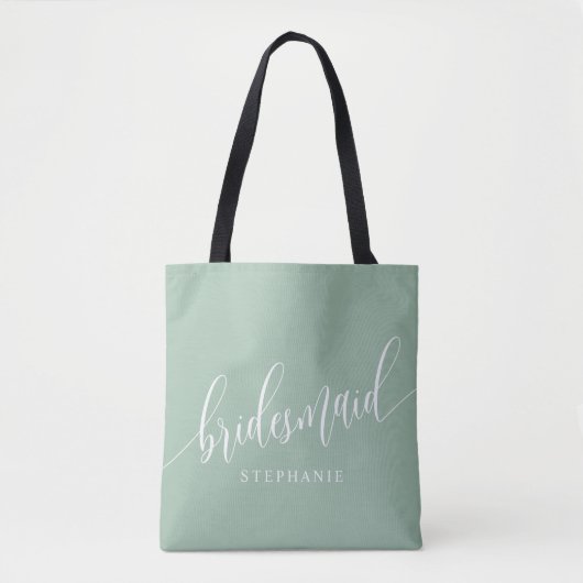 Dusty Mint Bridesmaid Modernes Script Tasche (Vorderseite)