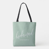 Dusty Mint Bridesmaid Modernes Script Tasche (Rückseite)