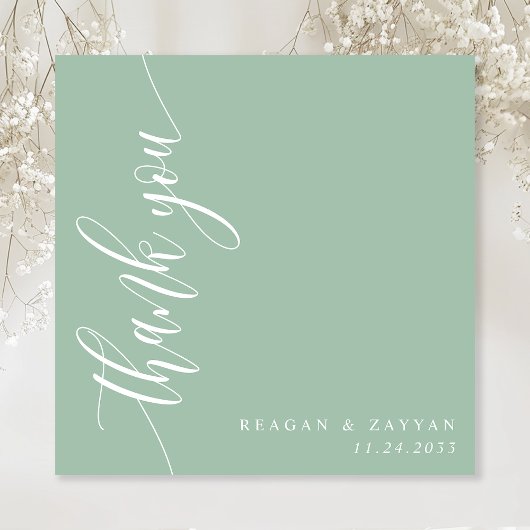 Dusty Mint Calligraphy Script Wedding Dankeskarte