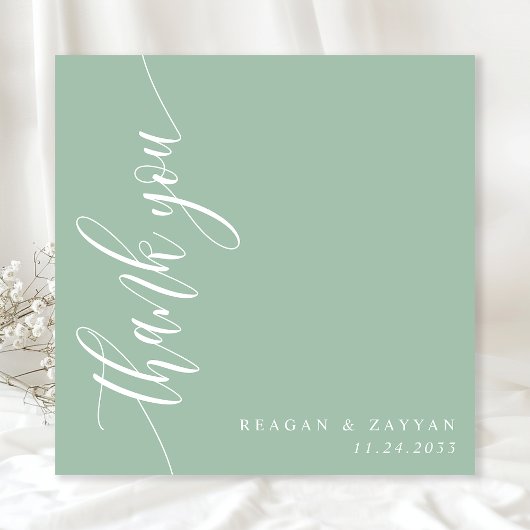 Dusty Mint Calligraphy Script Wedding Dankeskarte