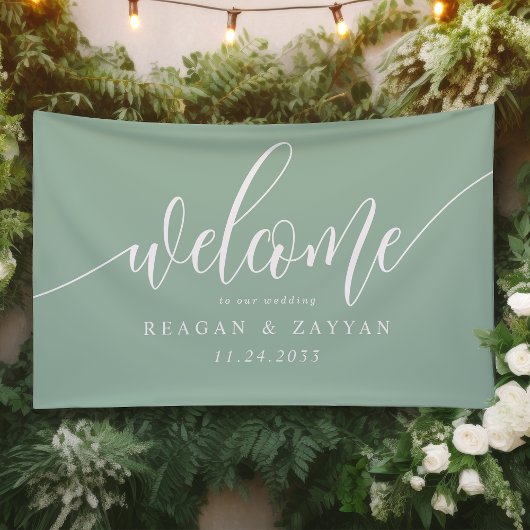Dusty Mint Calligraphy Simple Wedding Willkommen Banner