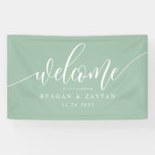 Dusty Mint Calligraphy Simple Wedding Willkommen Banner (Horizontal)