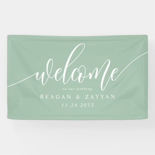 Dusty Mint Calligraphy Simple Wedding Willkommen Banner (Horizontal)