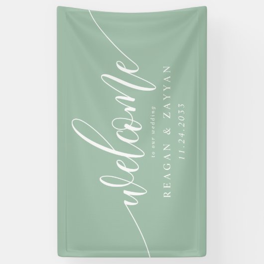 Dusty Mint Calligraphy Simple Wedding Willkommen Banner (Vertikal)