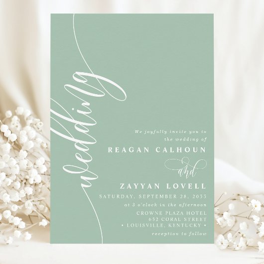 Dusty Mint Elegant Calligraphy Script Wedding Einladung