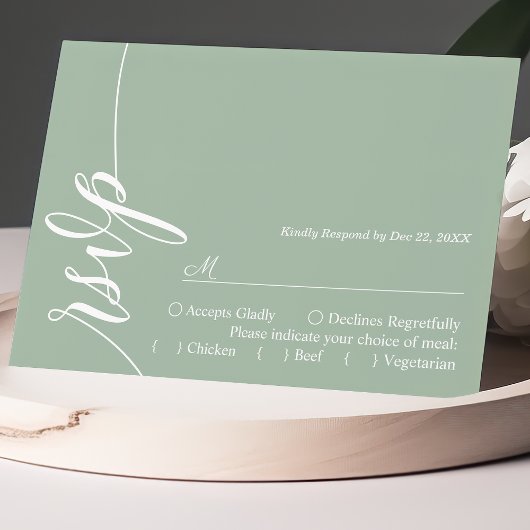 Dusty Mint Elegant Calligraphy Wedding RSVP Card
