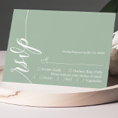 Dusty Mint Elegant Calligraphy Wedding RSVP Card Karte