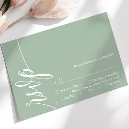 Dusty Mint Elegant Calligraphy Wedding RSVP Card Karte