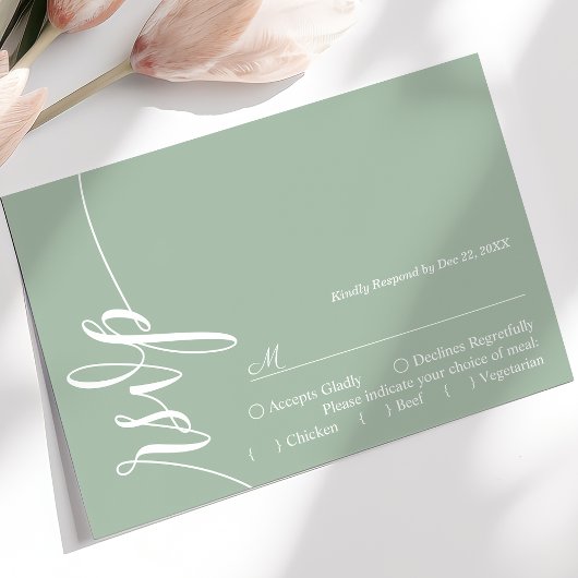 Dusty Mint Elegant Calligraphy Wedding RSVP Card Karte