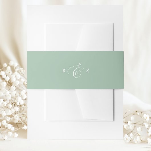 Dusty Mint Elegant Simple Monogram Wedding Einladungsbanderole