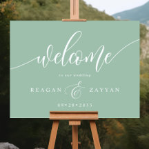 Dusty Mint Green Calligrafy Wedding Willkommen