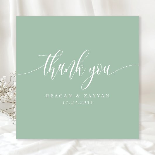Dusty Mint Green Minimalistisch Script Wedding Dankeskarte