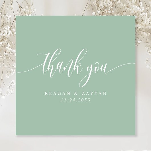 Dusty Mint Green Minimalistisch Script Wedding Dankeskarte