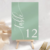 Dusty Mint Green Modern Calligraphy Wedding Tischnummer