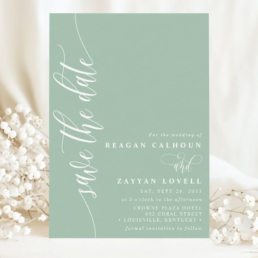 Dusty Mint Simple Modern Script Save the Date