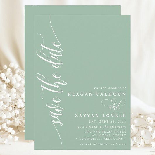 Dusty Mint Simple Modern Script Save the Date