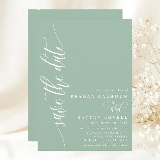 Dusty Mint Simple Modern Script Save the Date