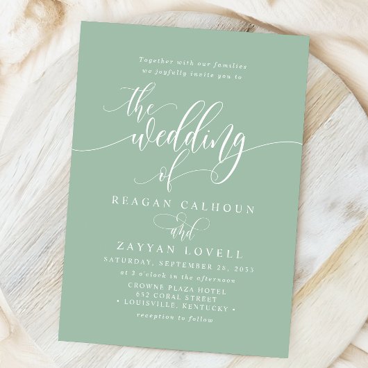 Dusty Mint Simple Modern Script Wedding Einladung