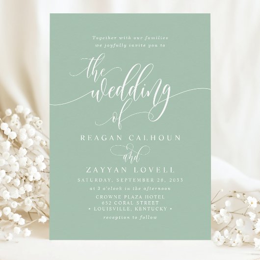 Dusty Mint Simple Modern Script Wedding Einladung