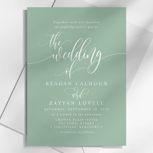 Dusty Mint Simple Modern Script Wedding Einladung
