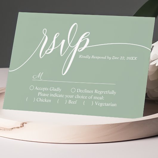 Dusty Mint Simple Script Wedding RSVP Card Karte