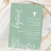 Dusty Mint White Floral Elegante Script Taufe Einladung