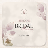Dusty Mute Blush Pink Floral Brautparty Rechteckiger Pappuntersetzer (Vorderseite)