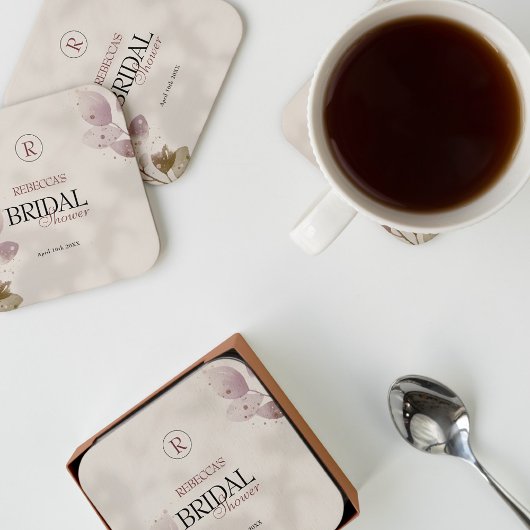 Dusty Mute Blush Pink Floral Brautparty Rechteckiger Pappuntersetzer