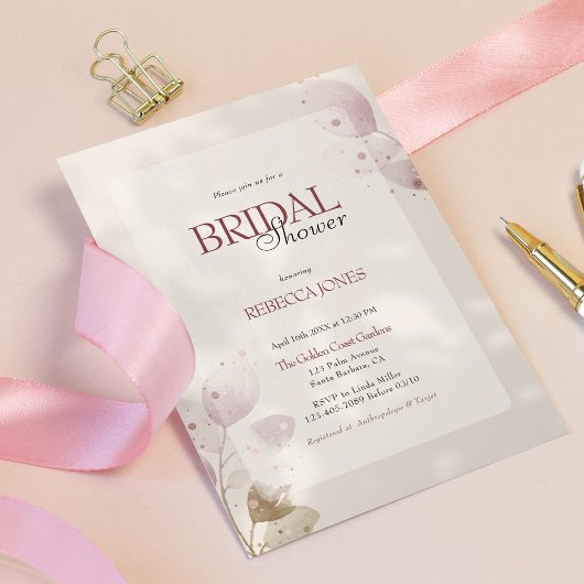 Dusty Mute Blush Pink Floral Foto Brautparty Einladung