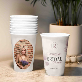Dusty Mute Blush Pink Foto Floral Brautparty Pappbecher