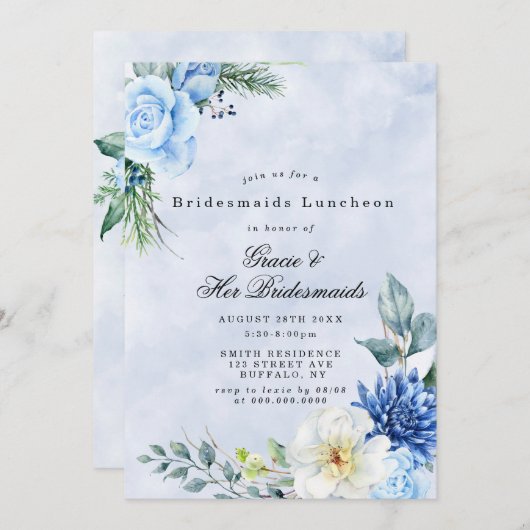 Dusty Navy Blue Bridesmaids Luncheon Einladungen (Vorne/Hinten)