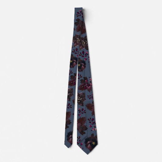 Dusty Navy Blue Burgundy Bordeaux Floral Wedding Krawatte (Rückseite)