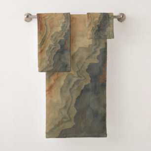 Dusty Navy Blue Burnt Orange Sage Abstrakt Badhandtuch Set