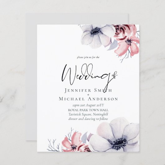 Dusty Navy Blue Coral Floral Script Hochzeitsbudge (Vorne/Hinten)