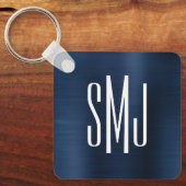 Dusty Navy Blue Foil Three Letter Monogram Schlüsselanhänger (Vorderseite)