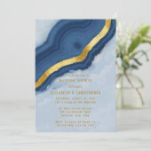 Dusty Navy Blue & Gold Agate Polterabend Einladung (Stehend Vorderseite)
