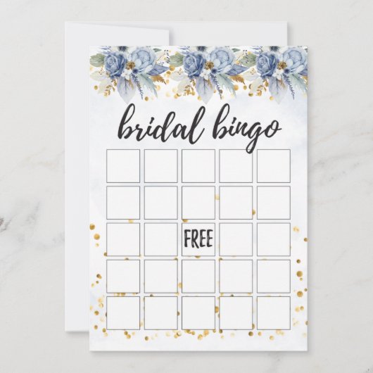 Dusty Navy Blue Gold Peony Bridal Bingo Einladung (Vorderseite)