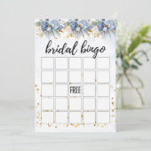 Dusty Navy Blue Gold Peony Bridal Bingo Einladung (Stehend Vorderseite)