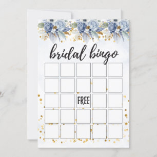 Dusty Navy Blue Gold Peony Bridal Bingo Einladung