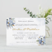 Dusty Navy Blue Gold Peony Probe Dinner Invita Einladung (Stehend Vorderseite)