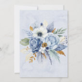 Dusty Navy Blue Gold Peony Watercolor Chic Wedding Einladung (Rückseite)