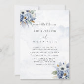 Dusty Navy Blue Gold Watercolor Peony Chic Wedding Einladung (Vorderseite)