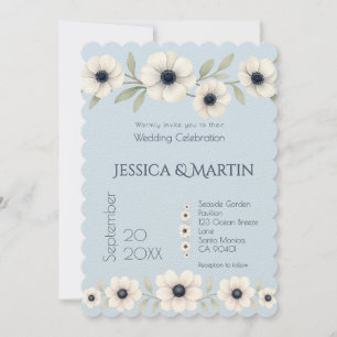 Dusty Navy Blue Ivory Anemone Timeless Wedding Einladung