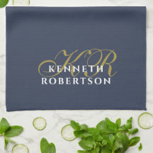 Dusty Navy Blue Monogram Minimalist Gold White Men